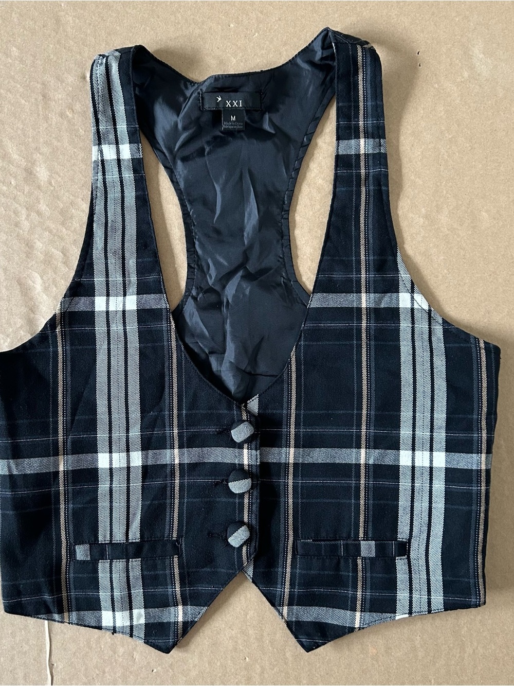 Vintage Early 2000s XXI Black Plaid Vest Scene Emo Punk Mallgoth Forever 21 Med